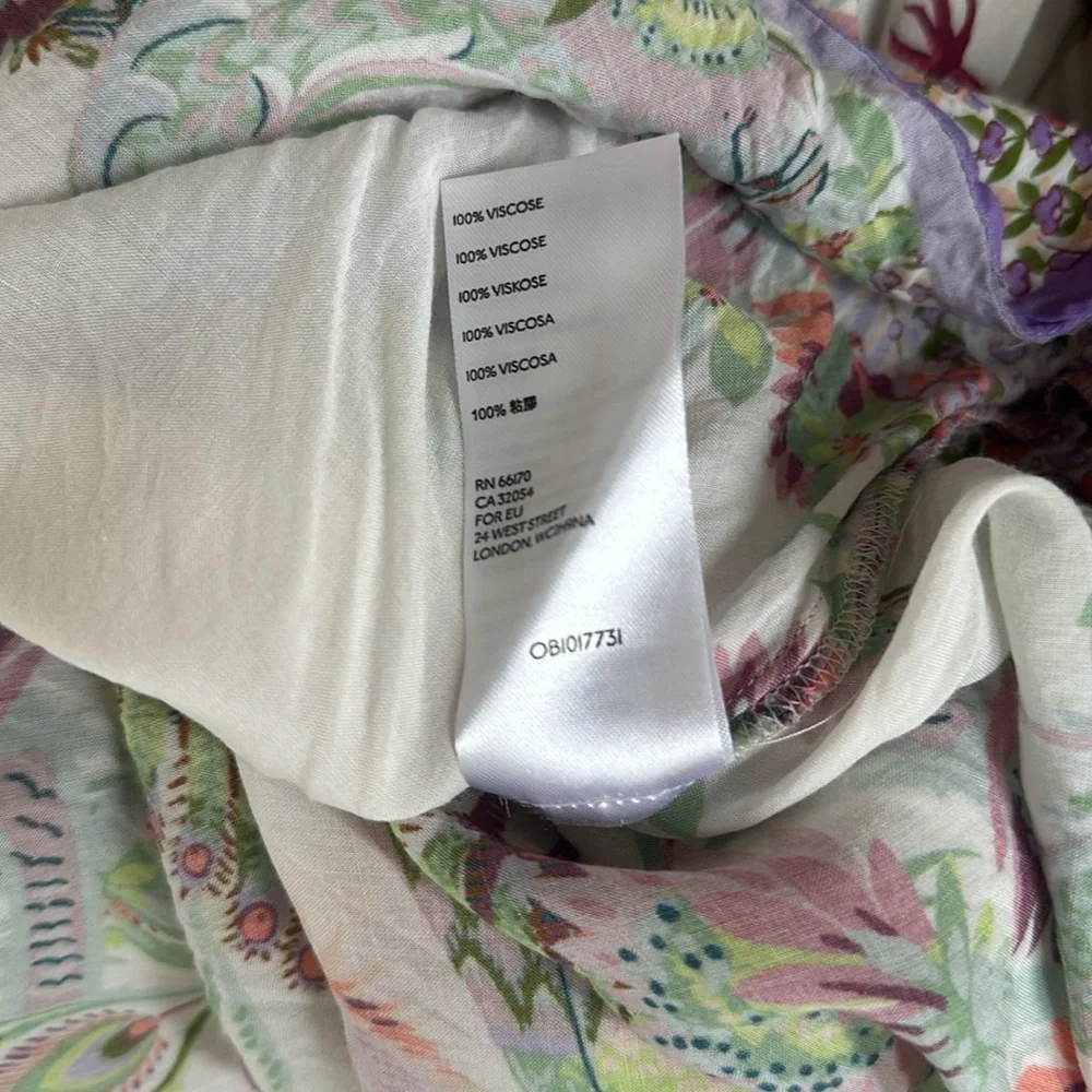 ANTHROPOLOGIE Analise Floral Midi Dress Bird Print Handkerchief Hem, size 2 - Picture 4 of 8